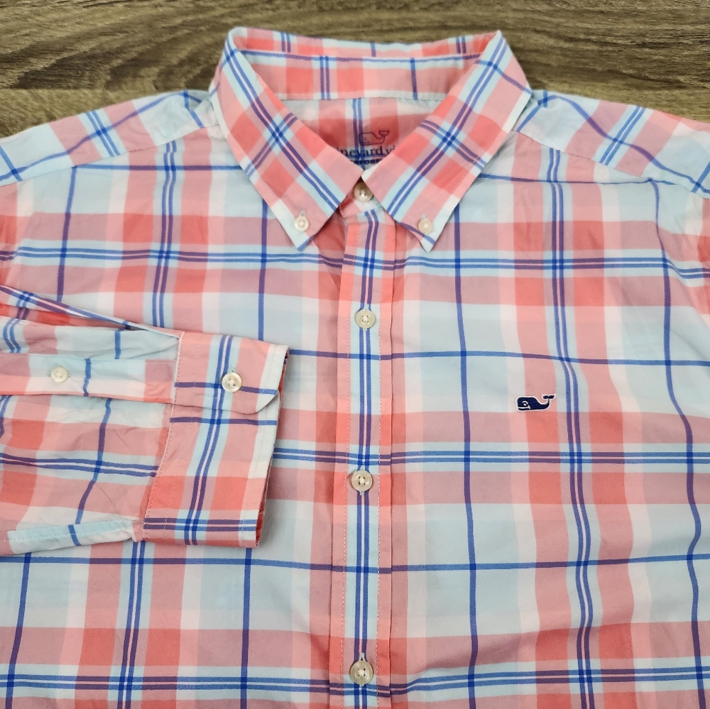 Vineyard Vines Performance Whale Shirt Men's XL Plaid Long Sleeve Nylon